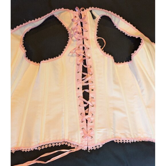 iCollection Pink Jacquard Corset Bustier with Boning Lace Up Back Size 40 - Picture 5 of 11